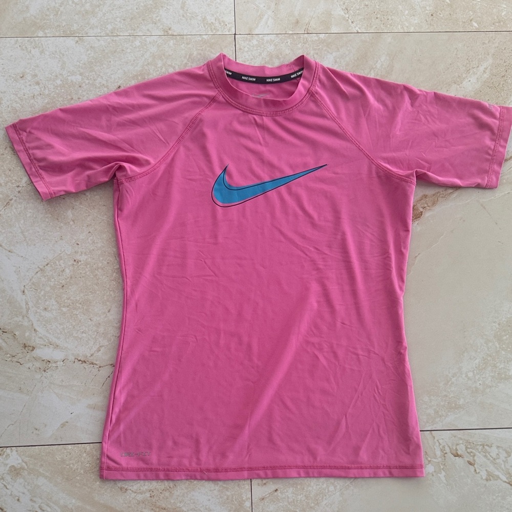 Nike Pink T-Shirt with Blue Swoosh